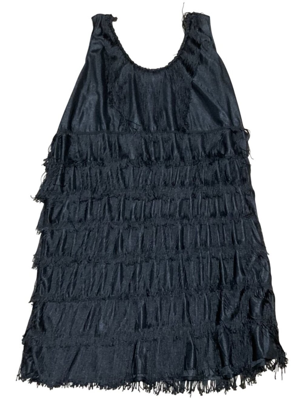 Flapper Dress Sz 2XL Black Sleeveless Fringe Tiered Shift Vintage Inspired Women